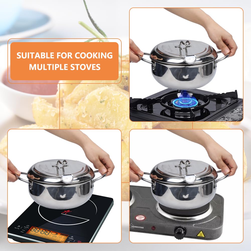 Elvaesther Deep Fryer Pot flat bottom ensures even heating on stovetops.