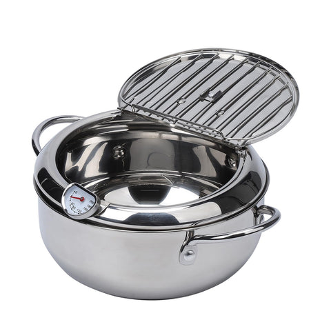 Elvaesther Deep Fryer Pot with thermometer for precise oil temperature monitoring.