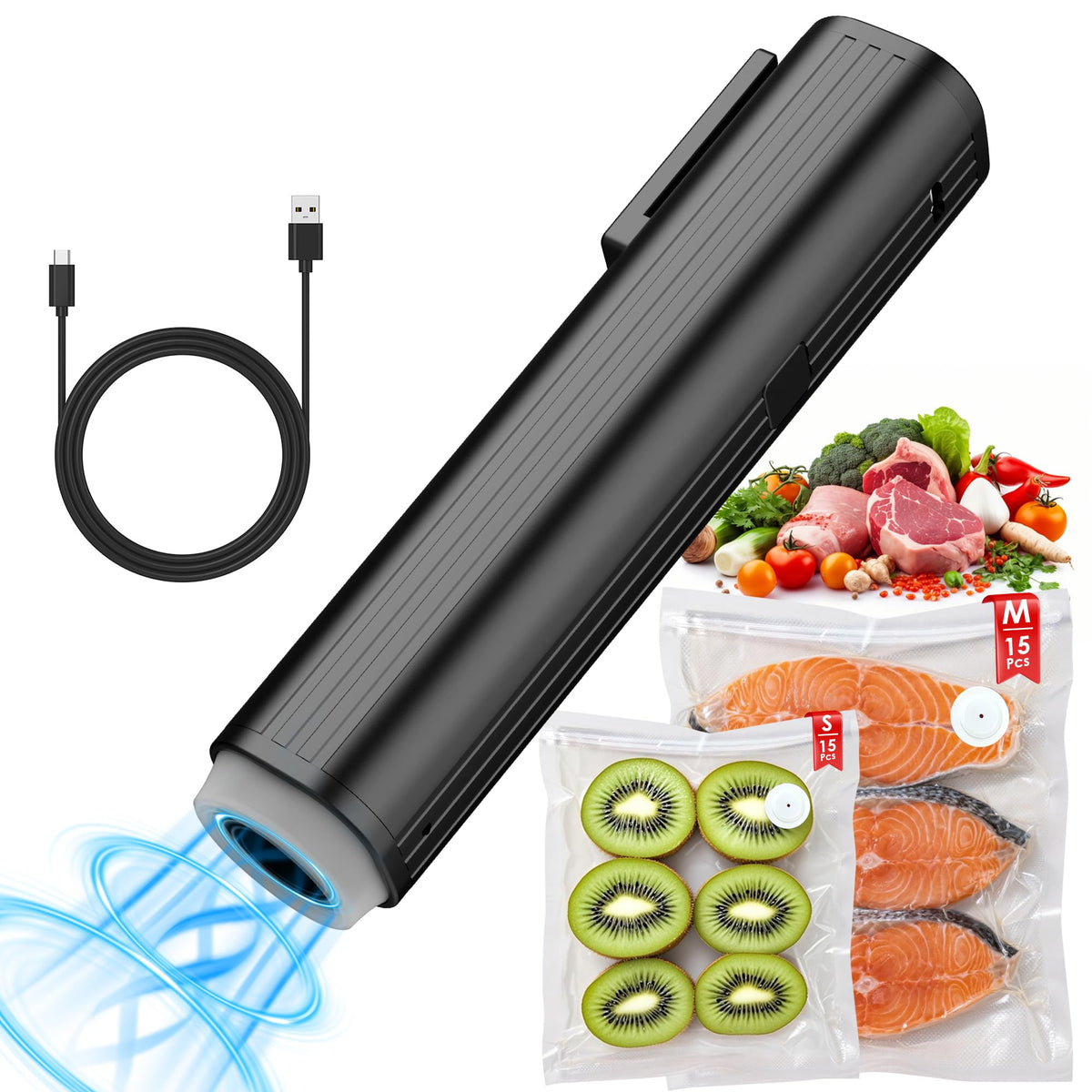 Elxis vacuum sealer with LED display shows precise pressure settings.