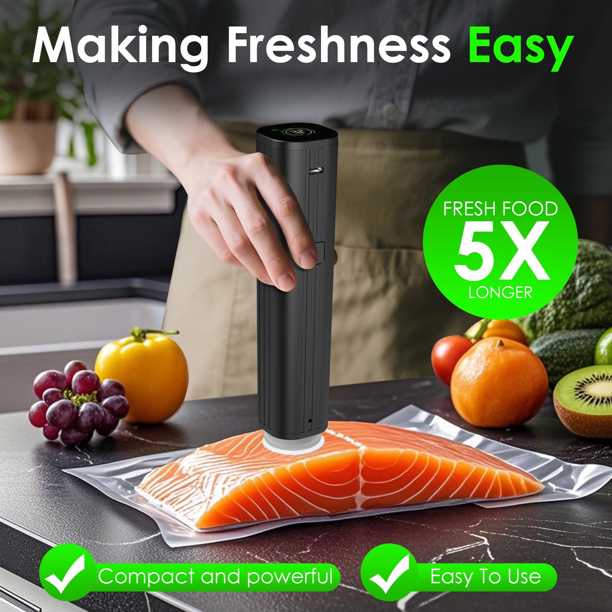 Compact Elxis vacuum sealer designed for travel and small kitchens.
