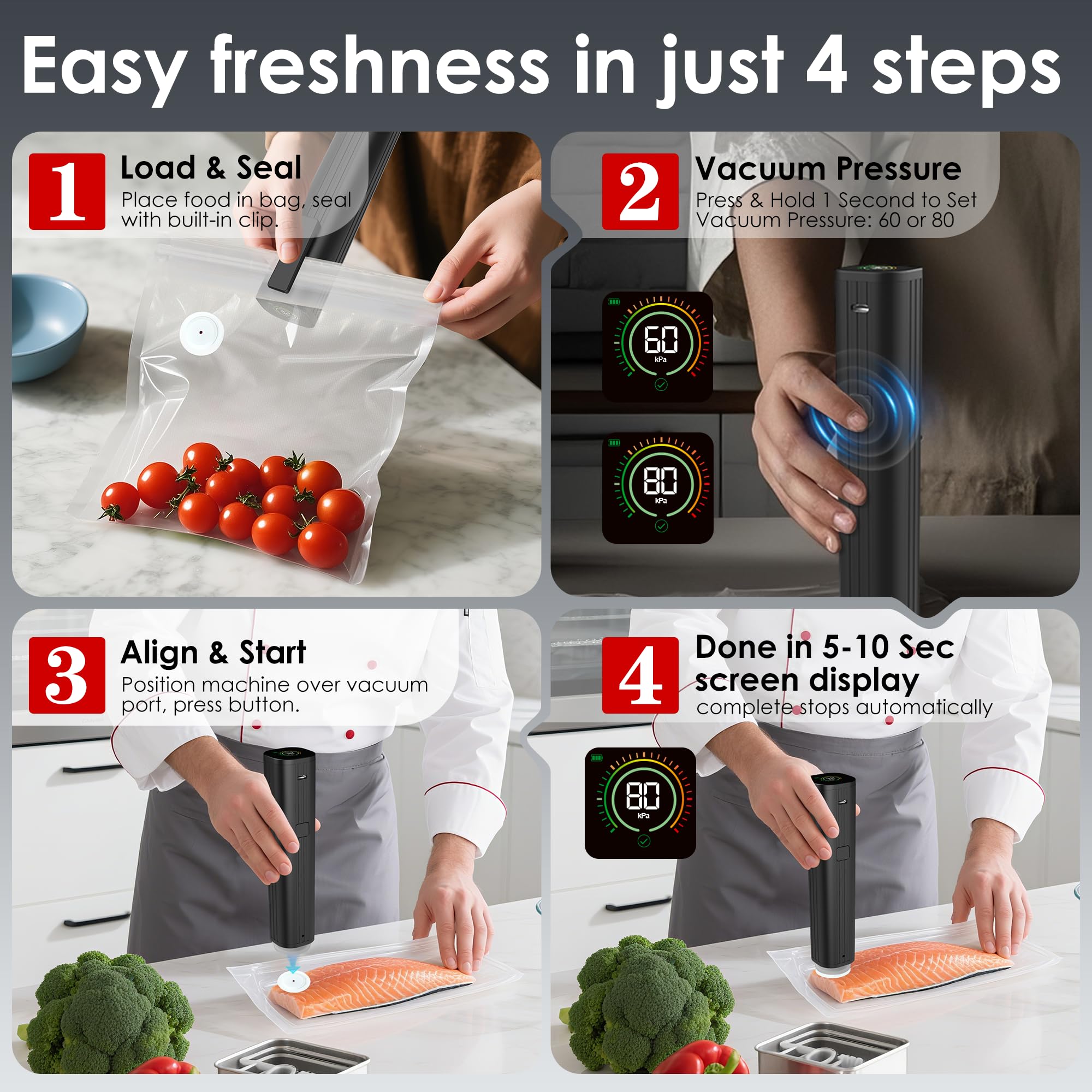 Elxis portable sealer is ideal for travel and on-the-go freshness.