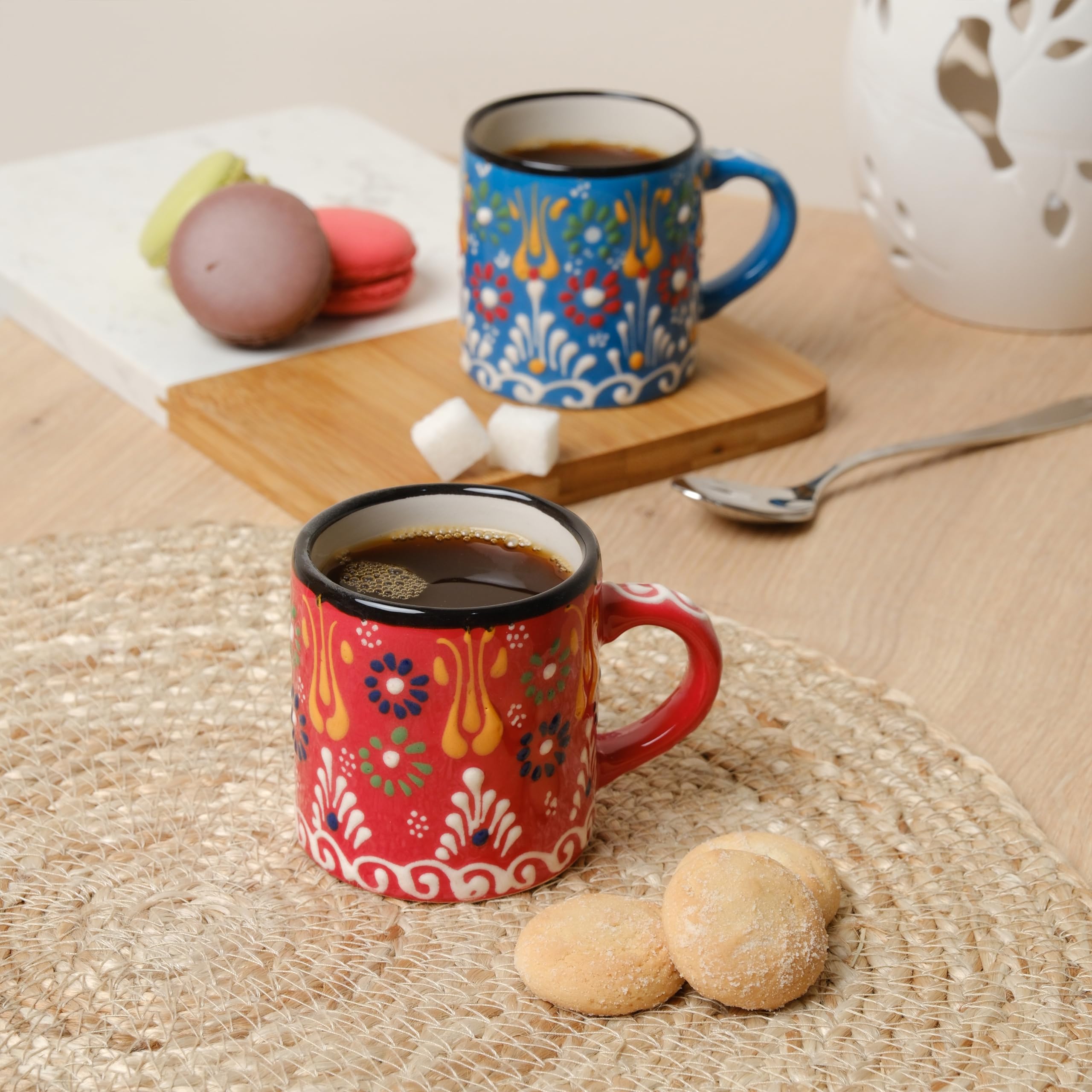 Cappuccino-sized demitasse mugs from Elyese for creamy drinks.