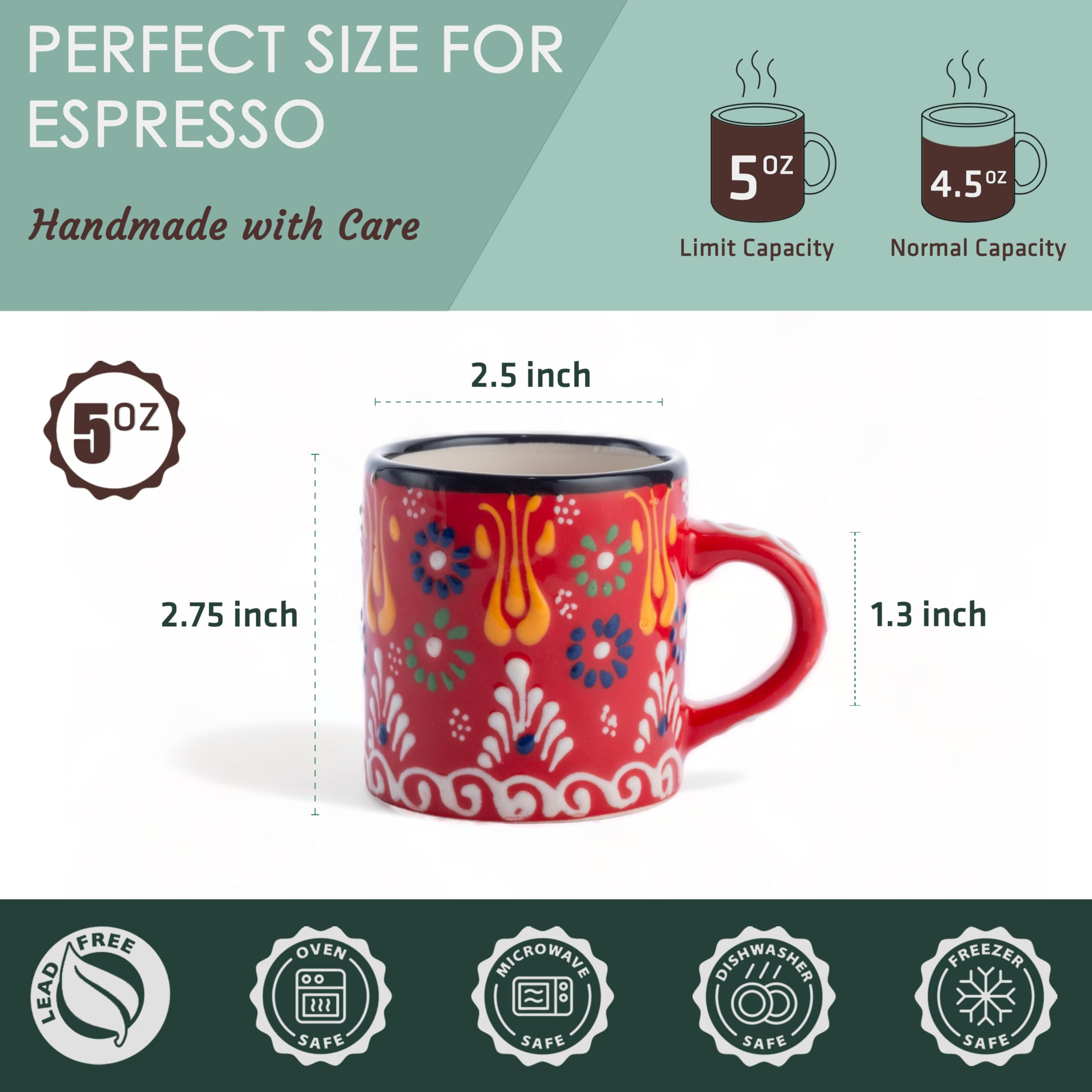 Handmade Elyese demitasse cups with unique color variations.