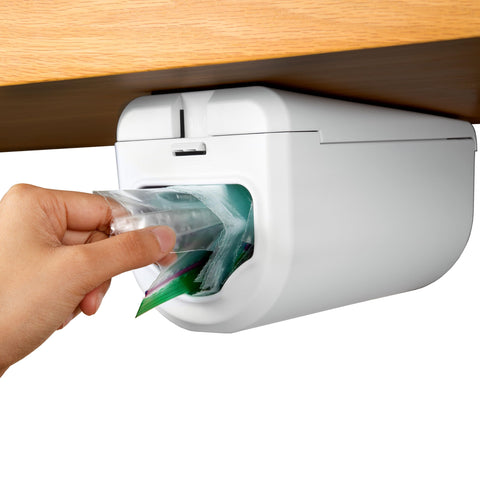 ELYPRO dispenser mounted under cabinet with front-access design for quick bag grabbing