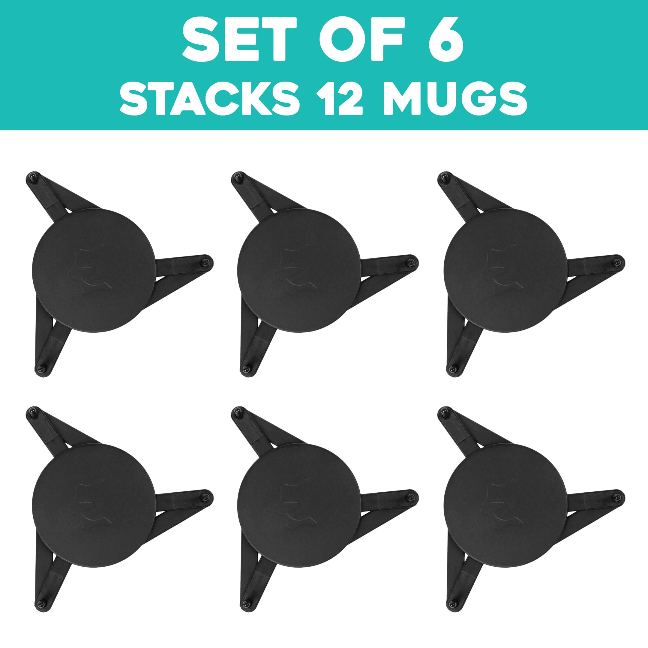 ELYPRO six-pack cup stackers hold twelve mugs in a compact setup