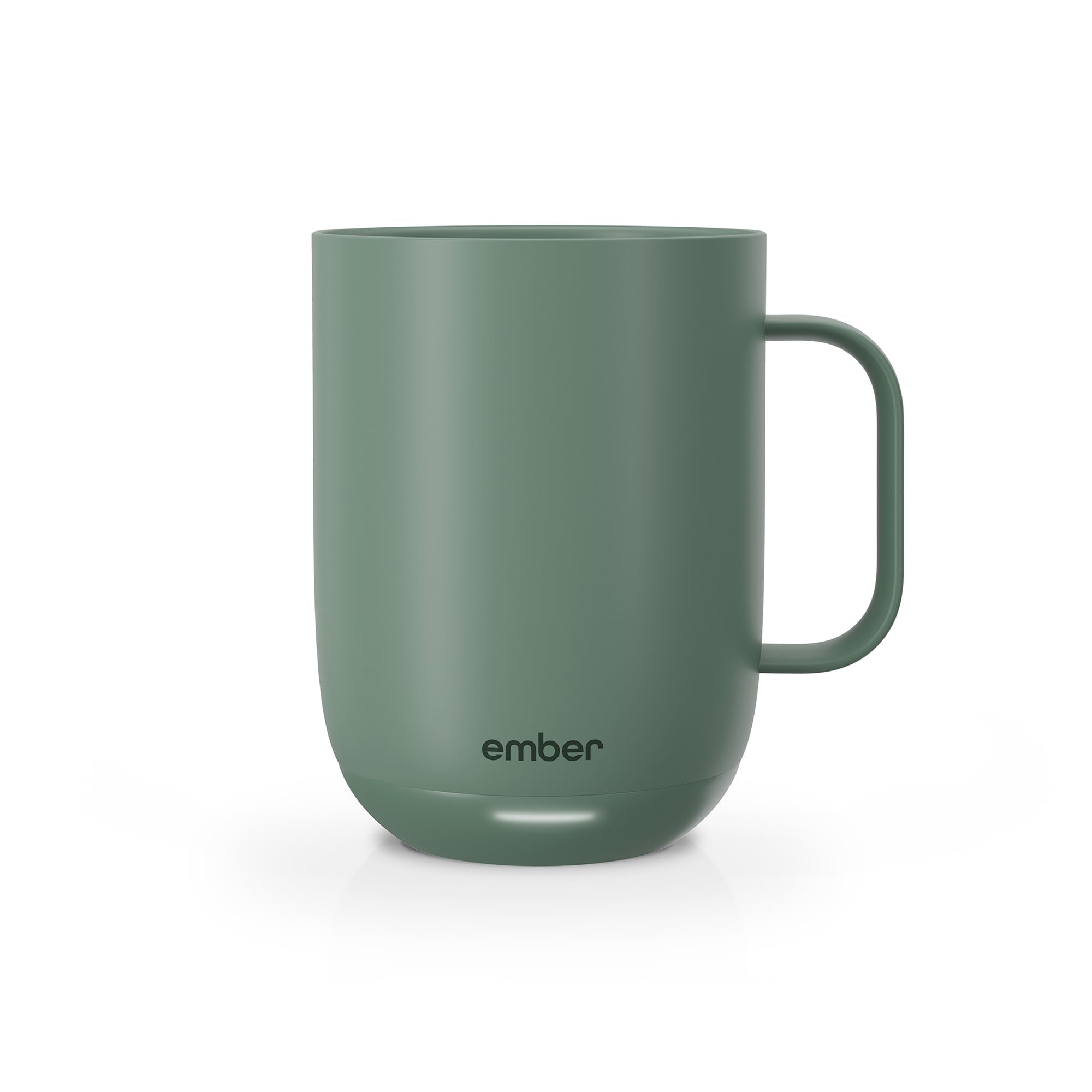 Ember Mug 2 sage green LED indicator shows perfect temperature readiness