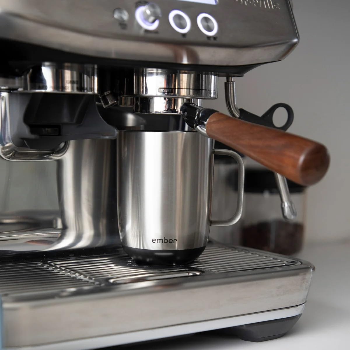 Smart app interface for presets and caffeine tracking on Ember Mug 2