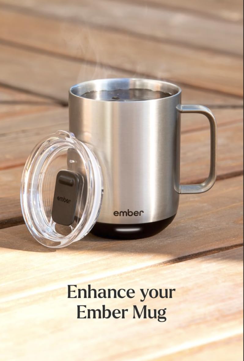 Ember Sliding Lid on a 14 oz mug for splash-free sipping on second-gen.