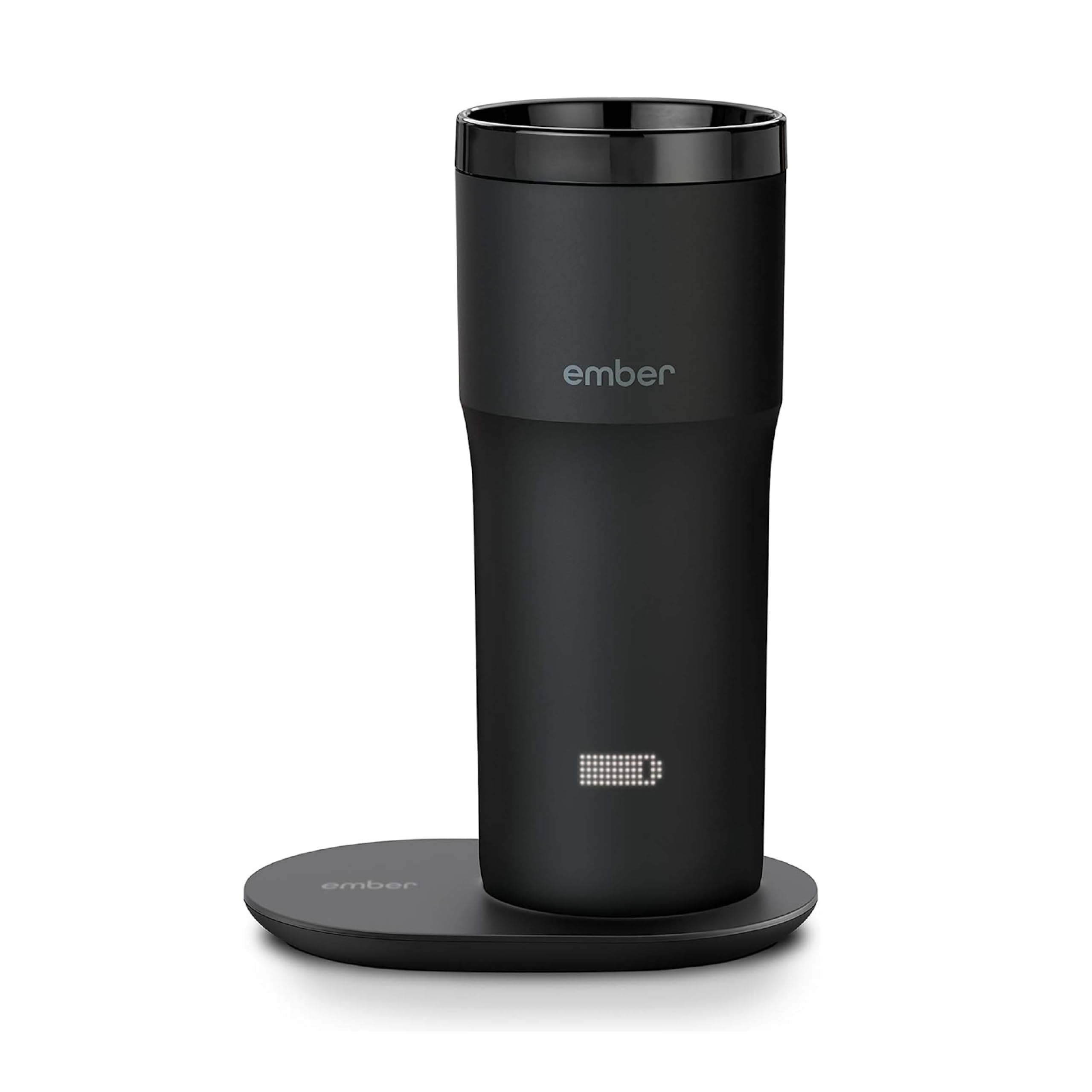 Ember Travel Mug 2+ on charging coaster maintains heat for commutes and work breaks