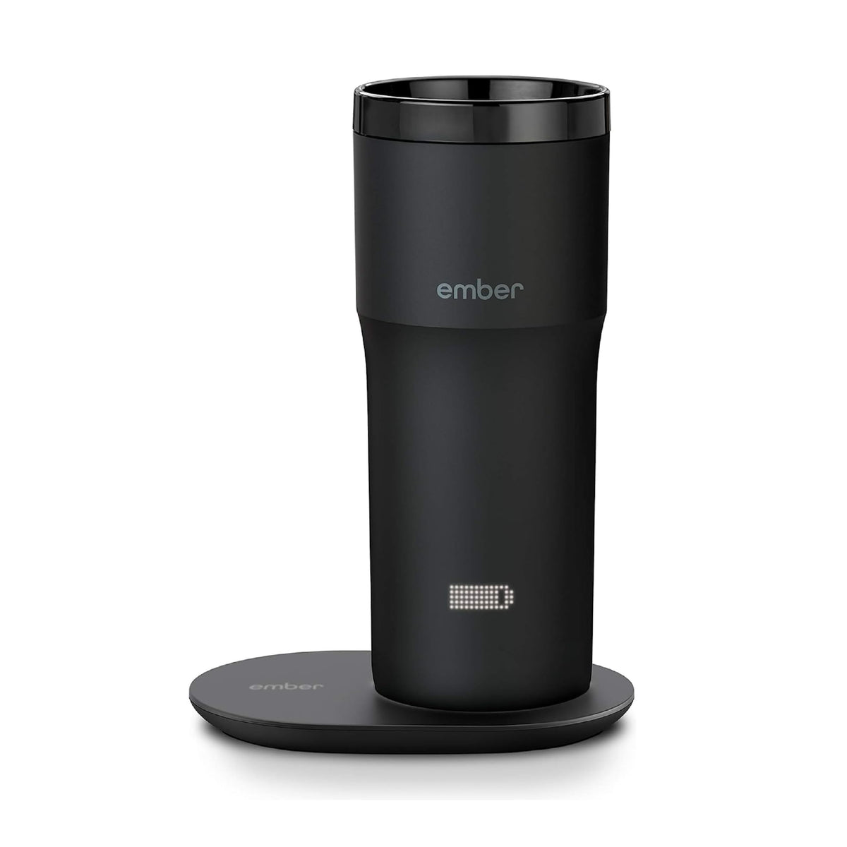 Ember Travel Mug 2+ on charging coaster maintains heat for commutes and work breaks