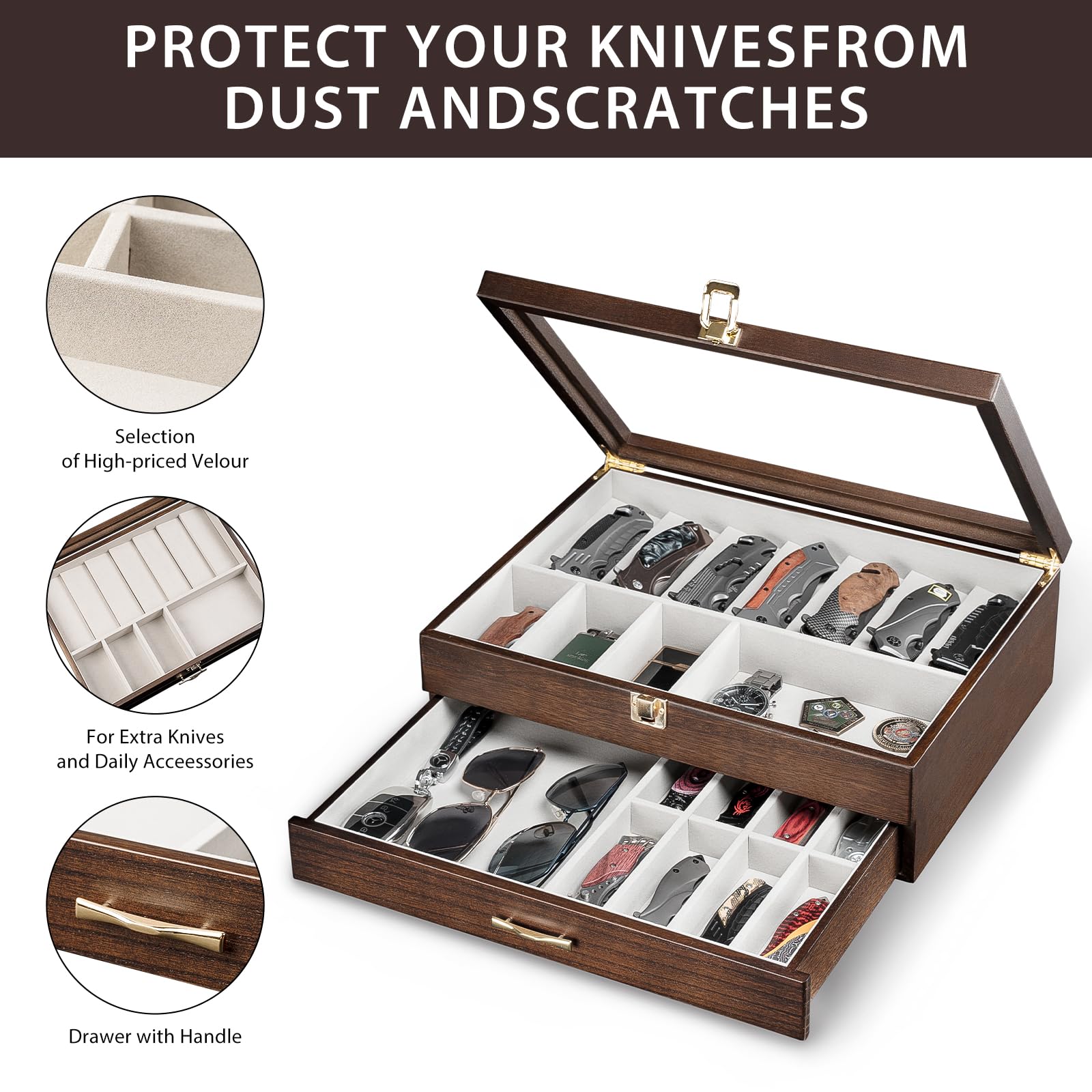 Emfogo real glass window top highlights your blade collection.
