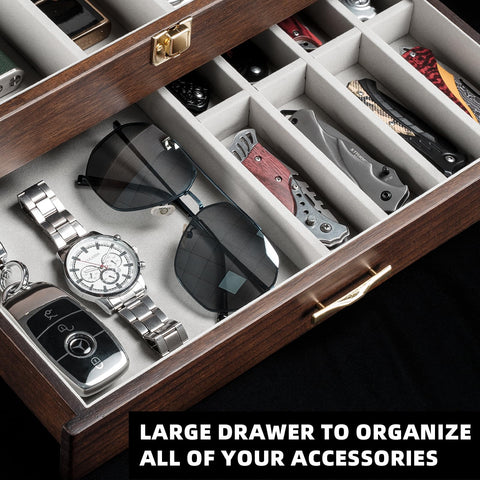 Emfogo walnut display featuring two-tier design for organized storage.