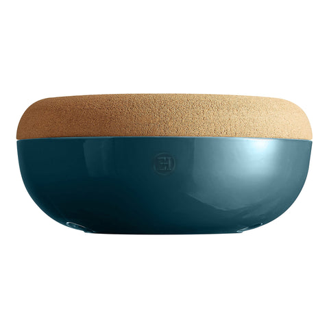 Emile Henry blue flame cork lid detail shows natural ventilation for ripening