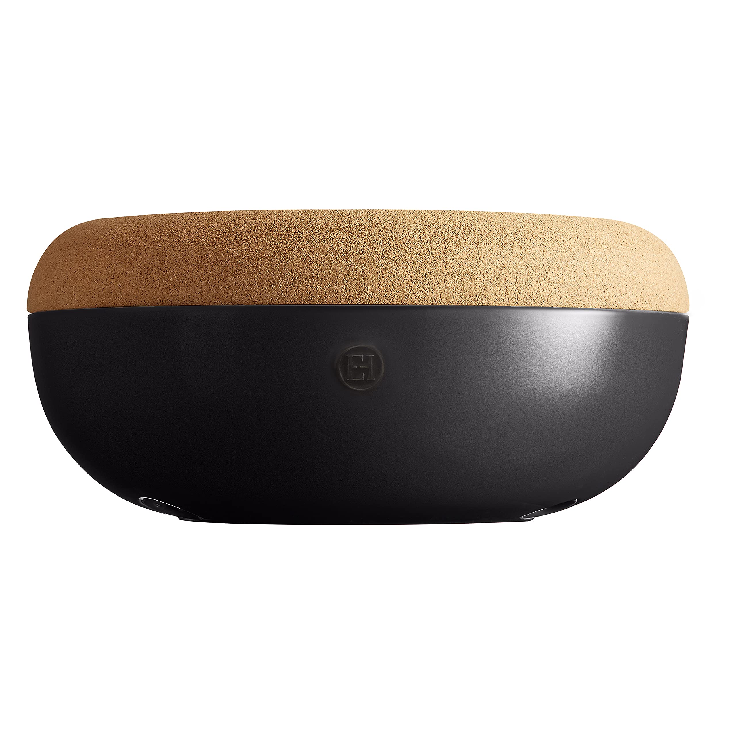 Emile Henry cork lid fruit bowl detail shows natural material separation