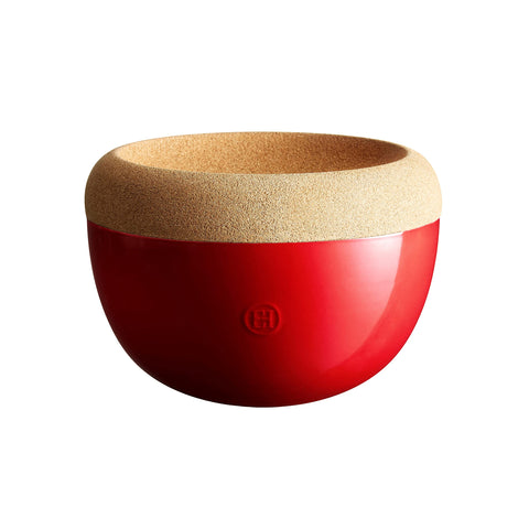 Emile Henry cork-top upper level stores fruit and promotes airflow to stay fresh