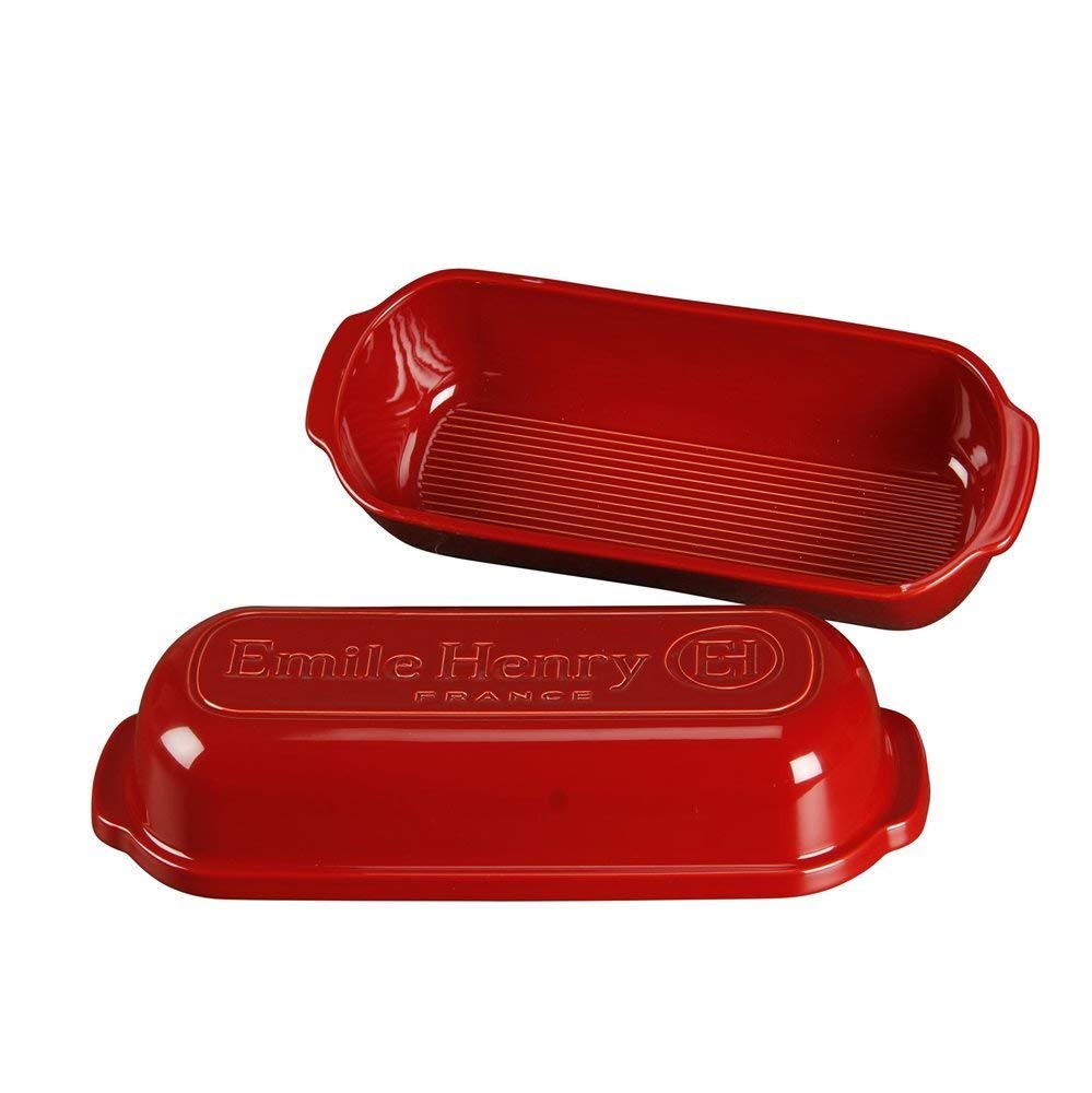 Emile Henry loaf baker with ridged base prevents sticking during baking.