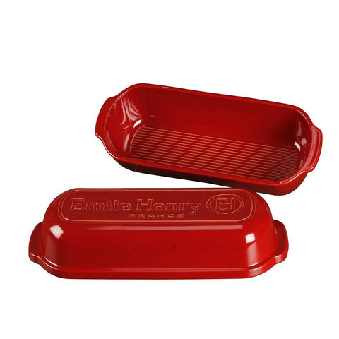 Emile Henry loaf baker with ridged base prevents sticking during baking.