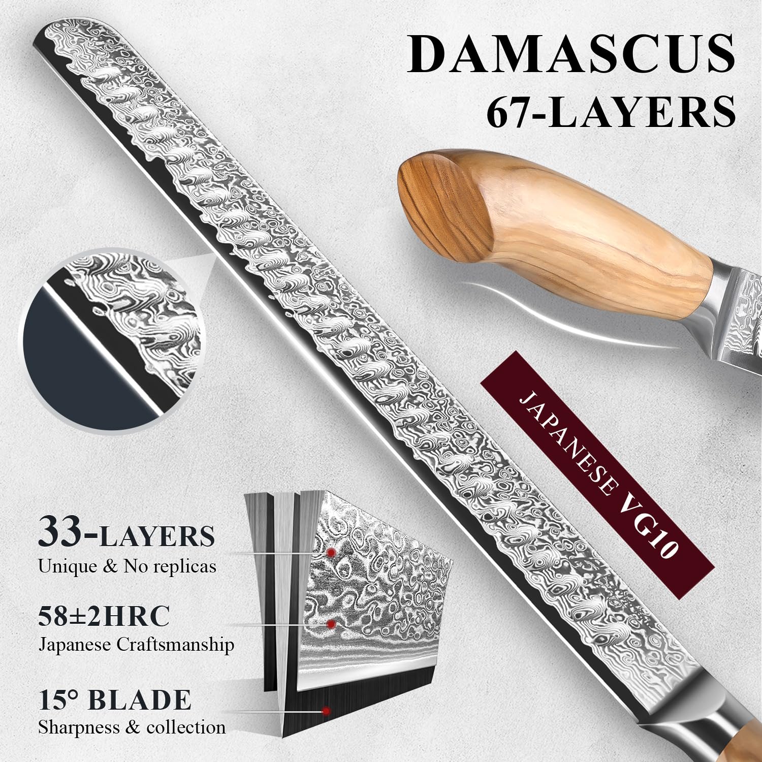 Emojoy 12-inch carver with Japanese steel delivers razor-sharp edges for effortless turkey slices.