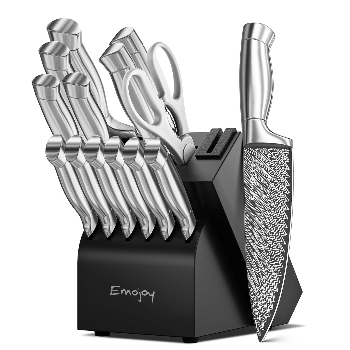 Emojoy 15-pcs knife set with versatile blades for precise home prep.