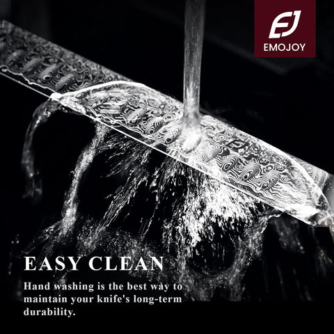 Emojoy 67-layer Damascus blade pattern blends beauty with lasting sharpness.
