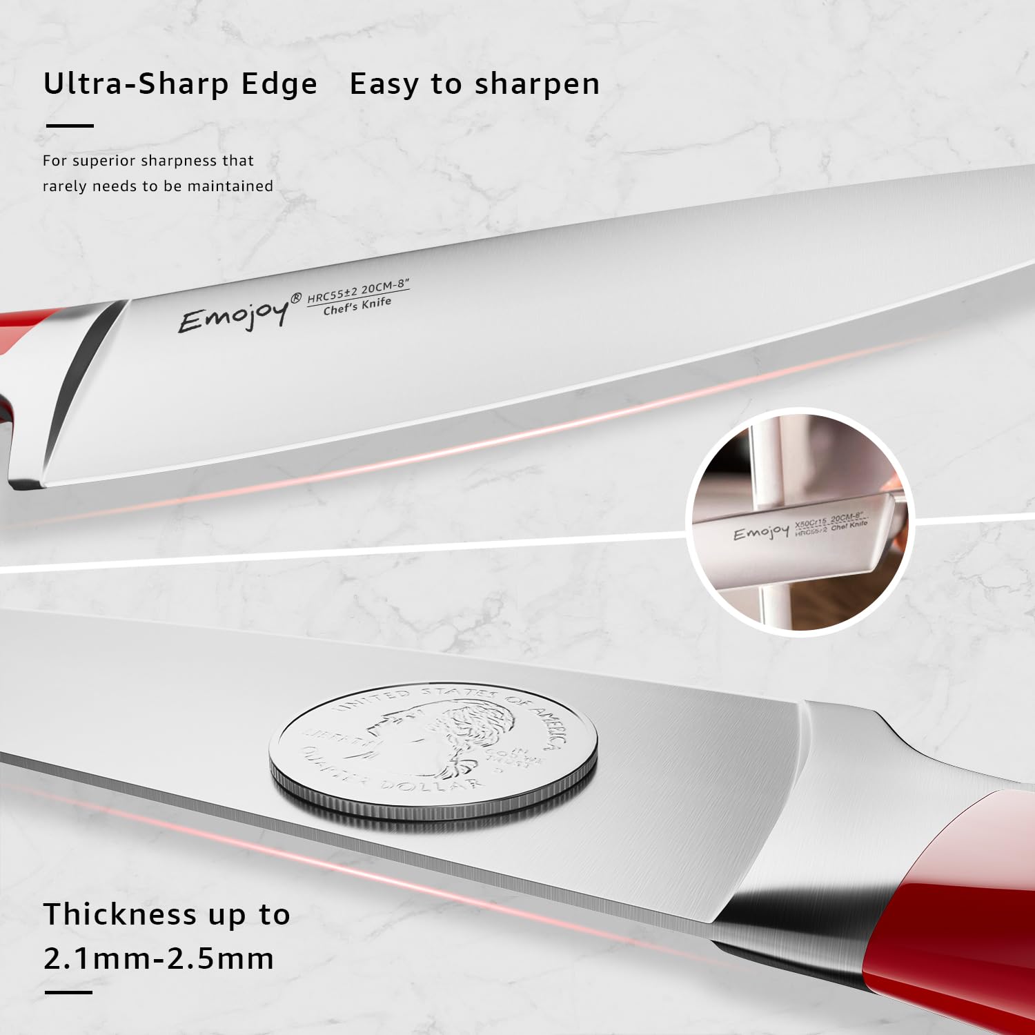 Emojoy 8-inch bread knife edge shows clean, crust-cutting performance.