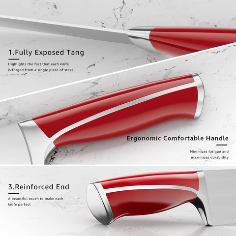Emojoy 8-inch Santoku knife blade close-up for versatile, precise chopping.