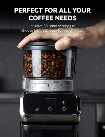 Emojoy coffee grinder compact design fits neatly in modern kitchens or offices.
