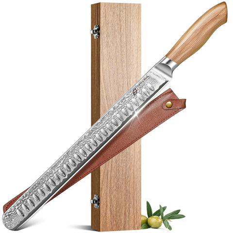 Emojoy Damascus brisket slicing knife offers precise 12-inch cuts for meat lovers.