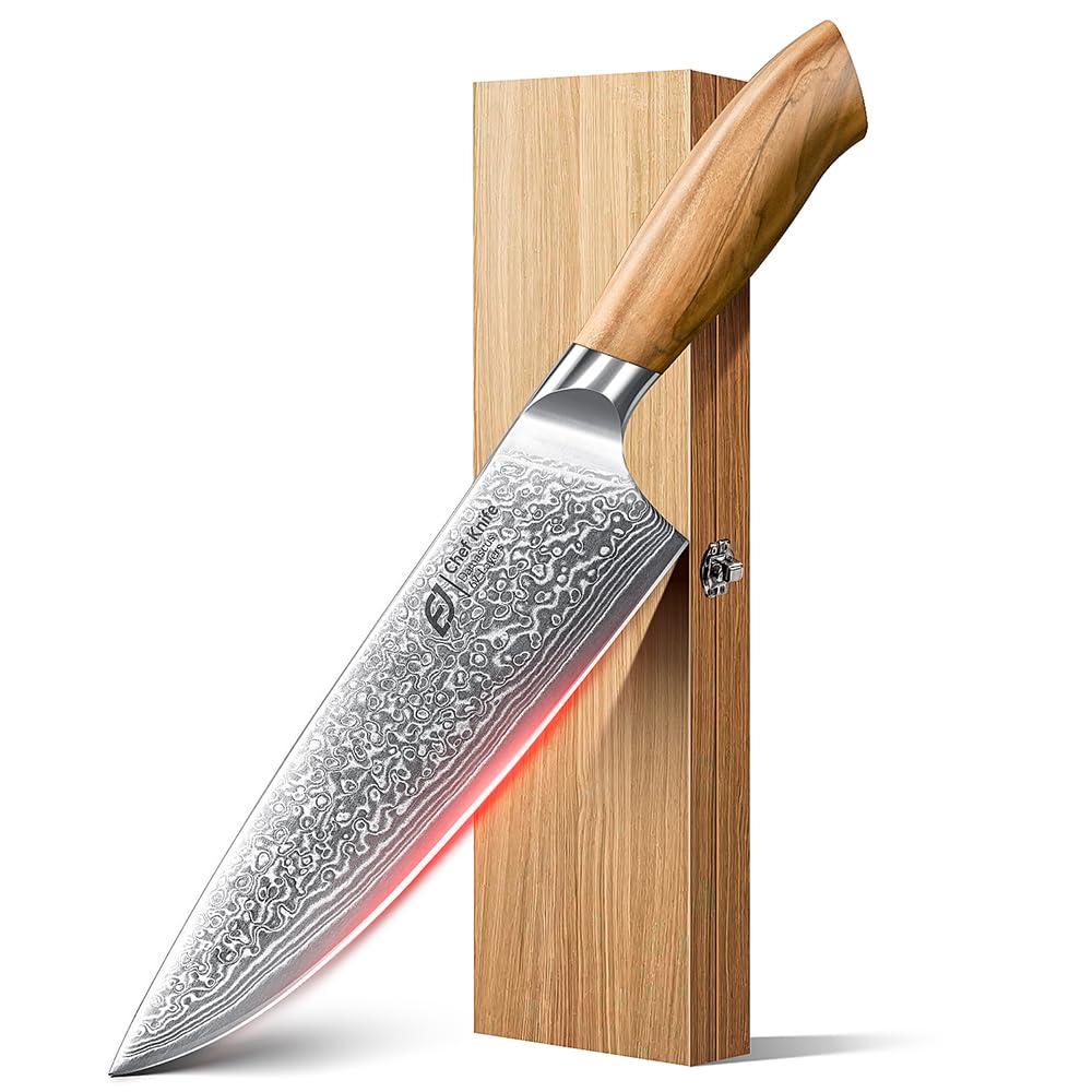 Emojoy Damascus Knife in box, premium gift presentation for cooking enthusiasts