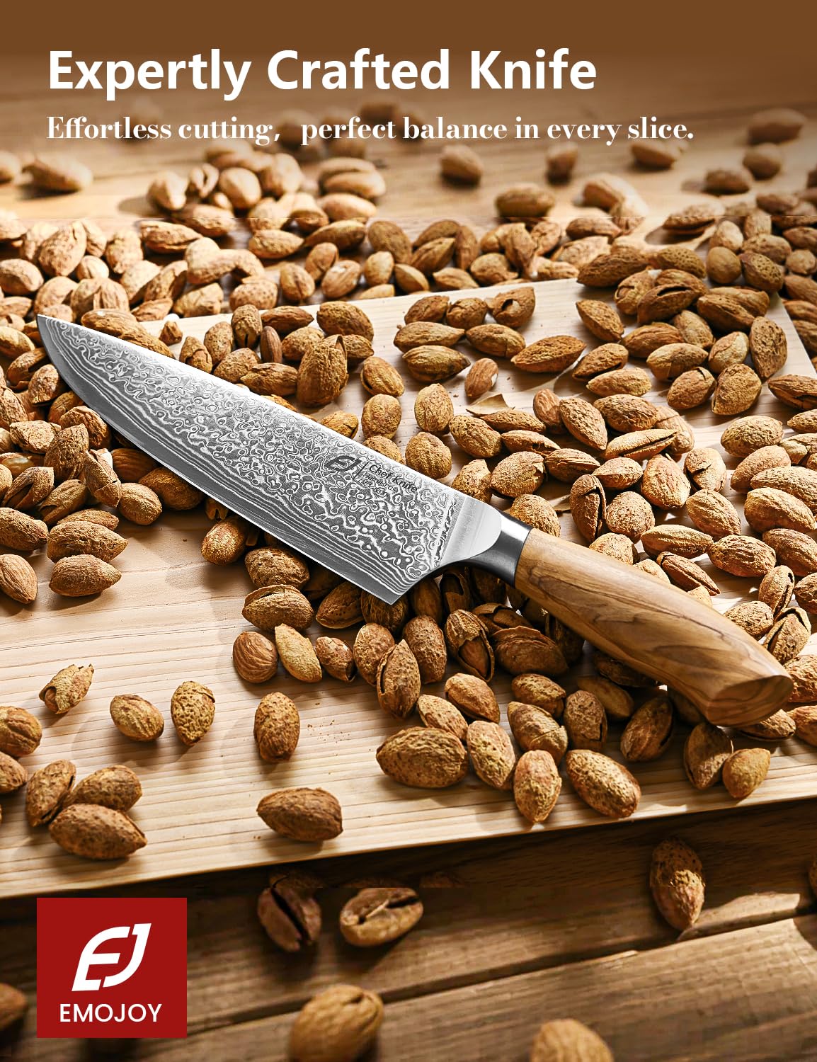 Knife slicing vegetables with precision using Emojoy Damascus Knife