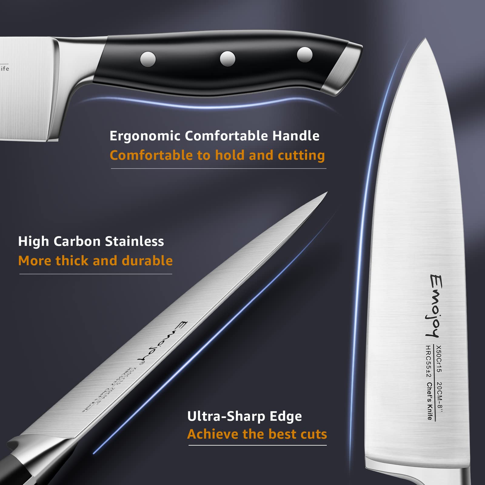 Emojoy ergonomic-handle close-up highlighting secure non-slip grip.