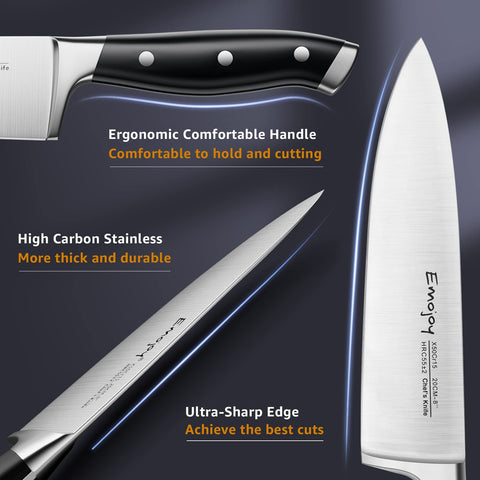 Emojoy ergonomic-handle close-up highlighting secure non-slip grip.