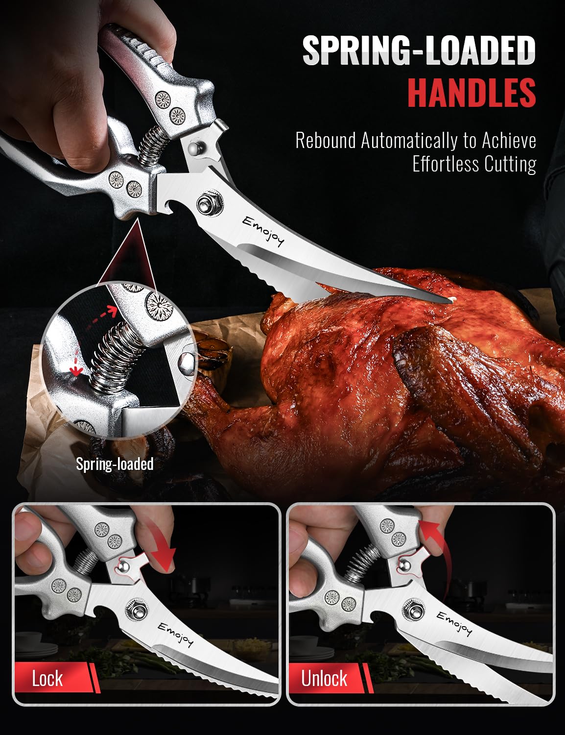 Emojoy ergonomic handles closeup highlighting ambidextrous comfort.