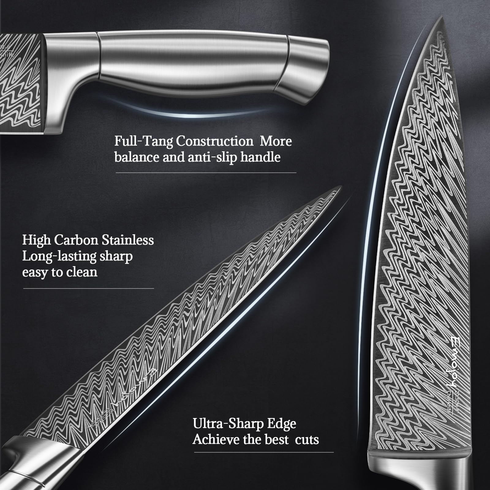 Emojoy high-carbon stainless steel blades deliver lasting edge.