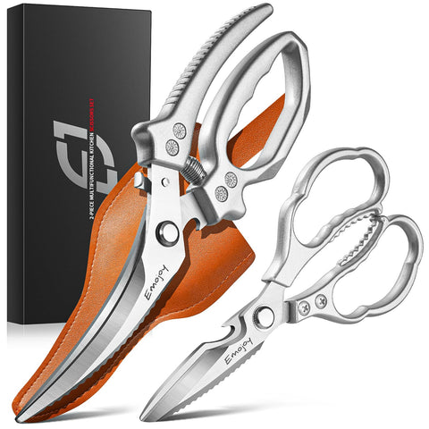Emojoy kitchen scissors set packaging closeup, ideal gift-ready presentation.
