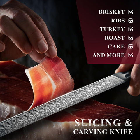 Emojoy precision-honed edge enables smooth cuts through roasts and brisket.