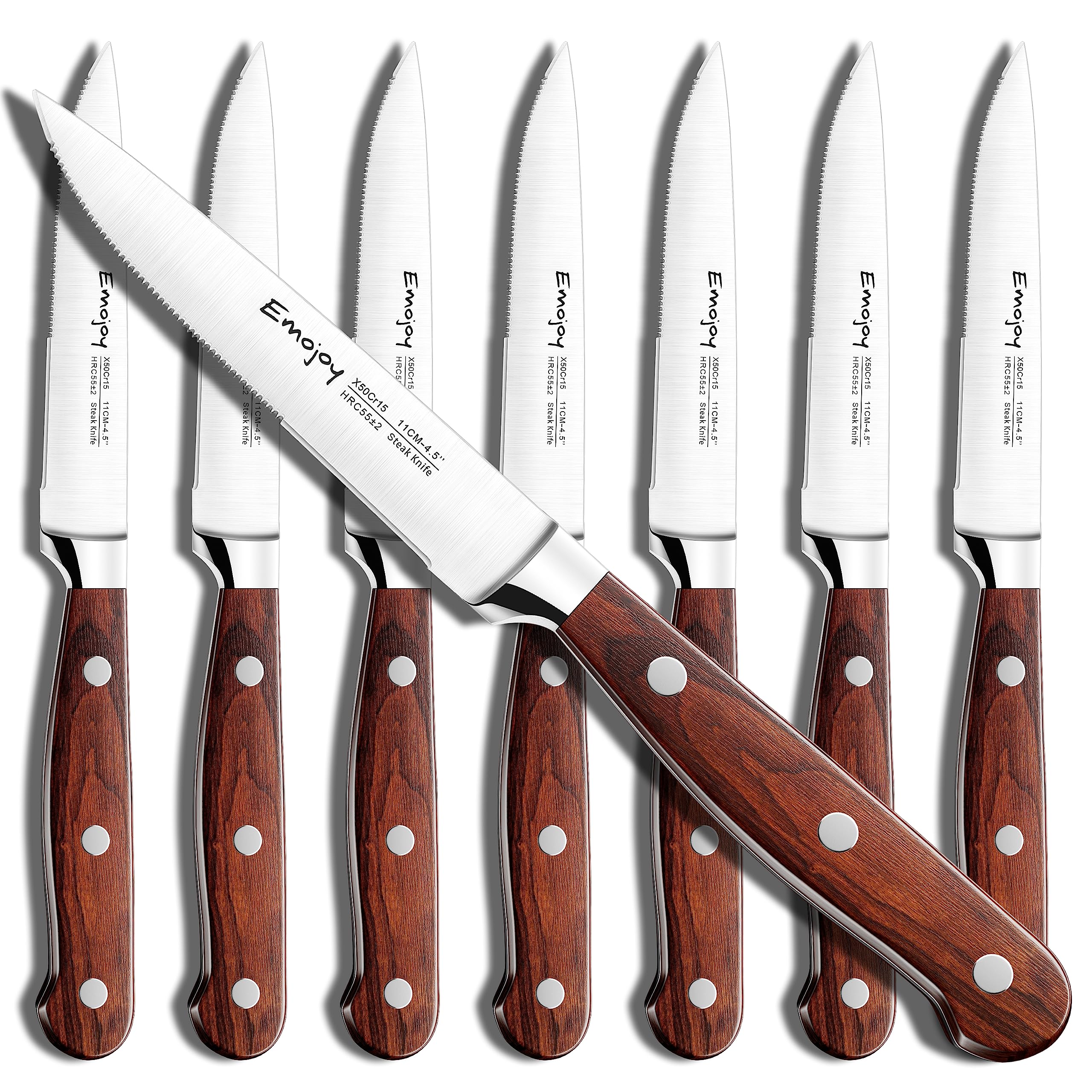 Emojoy 8-piece steak knife set in gift box for elegant dining
