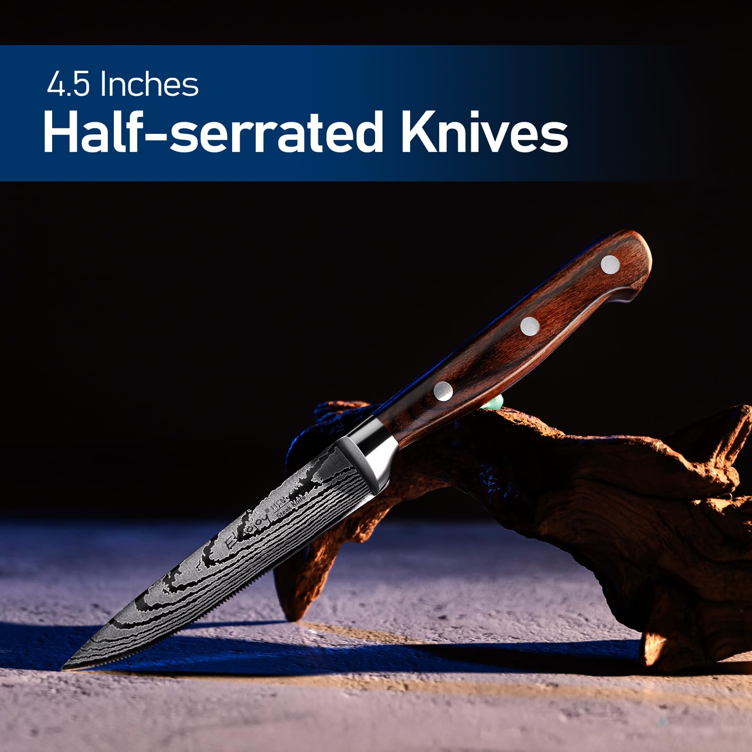 Emojoy German high-carbon stainless steel blades offer durability for everyday dining.