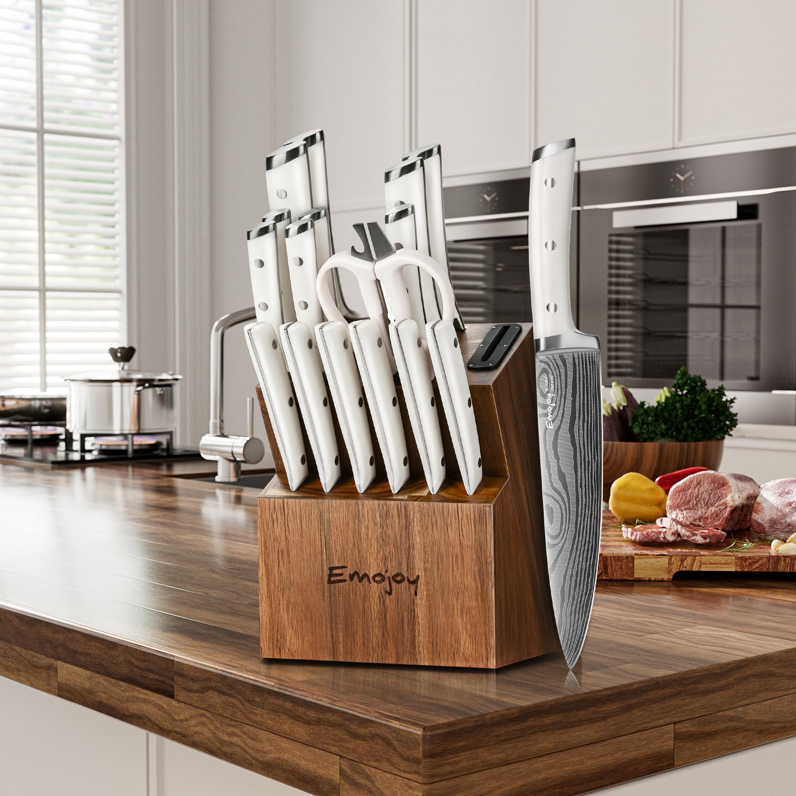 Emojoy white knife block set, stylish gift for kitchen lovers