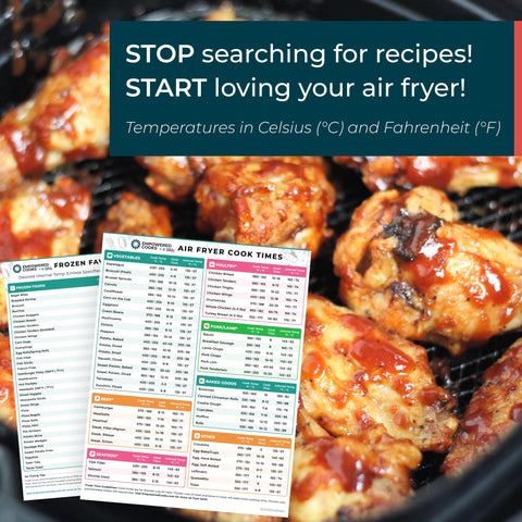 Empowered Cooks air fryer guide magnet sticks to metal surfaces securely.