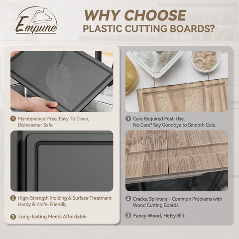 Empune cutting board dishwasher safe, easy cleanup after meals.
