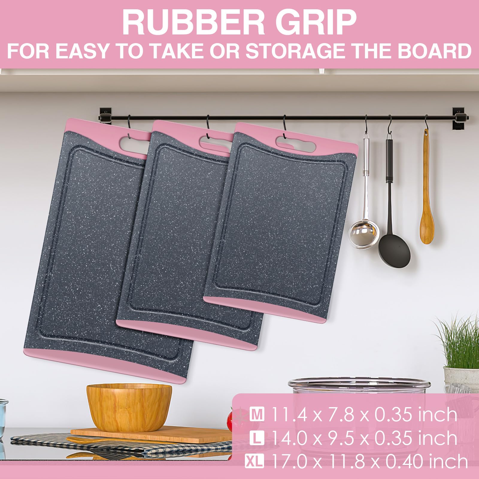Empune cutting board with easy-grip handle offers secure handling and stable cutting while cooking