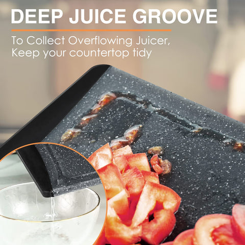 Empune cutting board with easy-grip handles for stable, convenient prep.