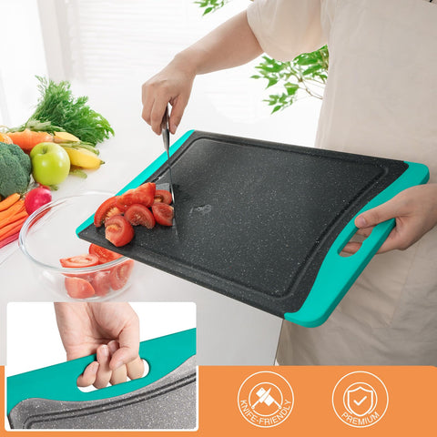 Empune medium turquoise cutting board with smooth surface for precise slicing.