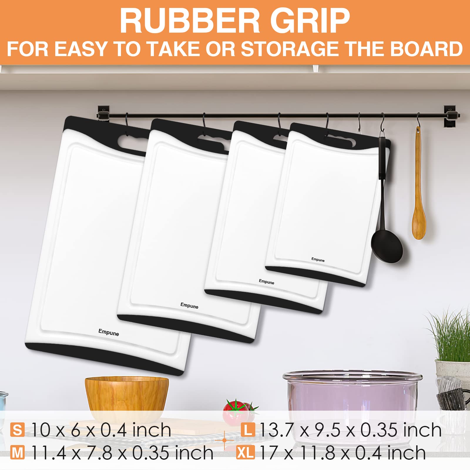 Empune cutting board with juice groove catching liquids and protecting counters