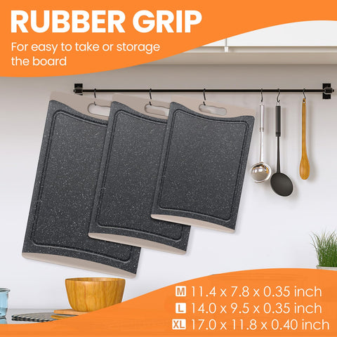 Empune cutting board with juice groove to catch liquids and protect surfaces.