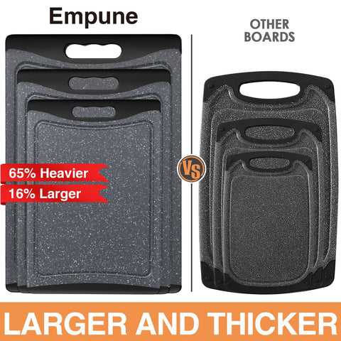 Empune large cutting board with roomy surface for family meal prep.