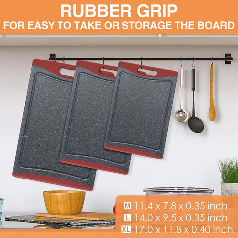 Empune cutting board with juice groove catches liquids to protect countertops.