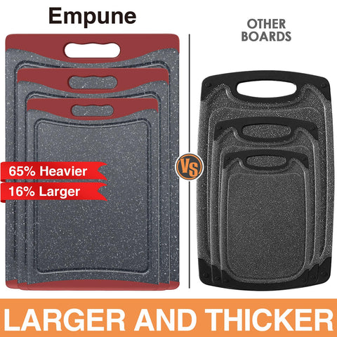 Empune large-size cutting board offers generous prep space for fruits and meats.