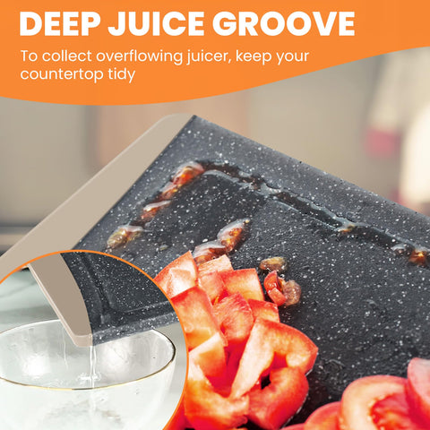 Empune dishwasher-safe cutting board offers easy cleanup after cooking.
